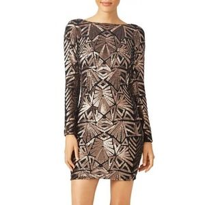 Dress The Population Copper & Black Sequins Bodycon Long Sleeve Mini Dress Small